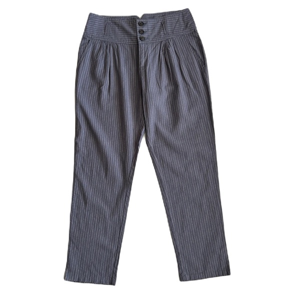 NWOT Sundance Women’s Blue Gray Striped Pleated Amelia Trouser Pants Size 6P - Picture 1 of 11